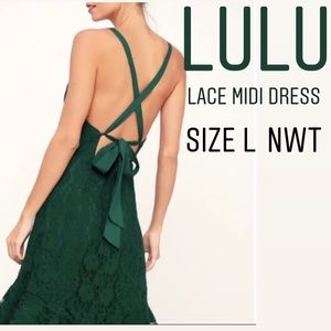 DARK GREEN BACKLESS LACE MIDI LULU